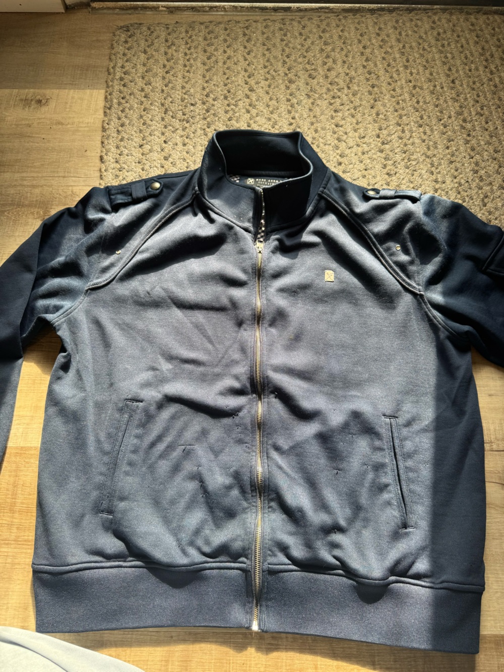 Marc Ecko Navy Full-Zip Bomber Jacket Men’s XXL Nice Details on sleeves